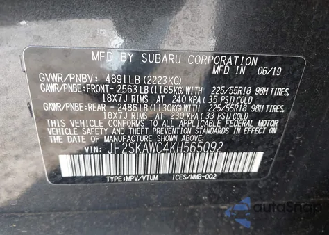 2019 Subaru Forester Touring из США, поврежденный, VIN JF2SKAWC4KH565092